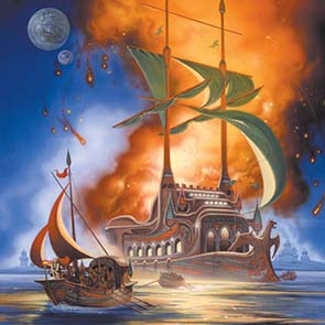 Painting, Fantasy, Sail, Boat, Water, Fire, Marine, Vance, Jack, Jack Vance, Sail, matt_015,  Showboat World