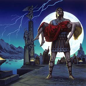 Painting, Fantasy, Legends, Pillars, Lightning, Moon, Crying, Blue, Rome, Poul Anderson, King Of Ys: Dahut, King Of Ys, Dahut