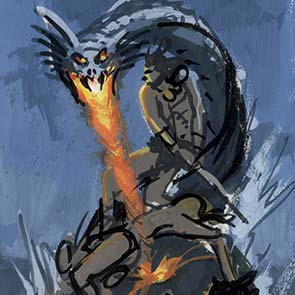 sketch 033, Conan, sk_033, dragon, fire, rock, sword