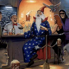 sketch 229, The Wizard of Lovecraft's Cafe, Simon Hawke, sk_229, owl, bar, beer