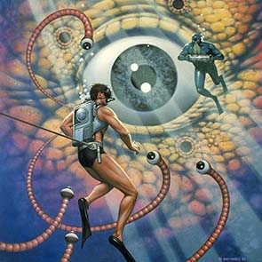 Painting, Science Fiction, Aliens, Monsters, Eye, Water, Scuba, Diving, Shapers, Chase, Robert R.