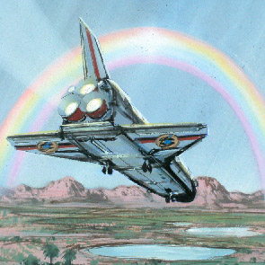 sketch 377, Michael Lindsay Williams, Martian Spring, shuttle, rainbow, lake