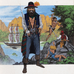 sk_561, sketch 561, pirate, sword, boat, water, Tanar of Pellucidar, Edgar Rice Burroughs