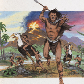 sk_563, sketch 563, Edgar Rice Burroughs, volcano, spear, bird, cape