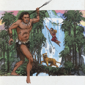 sk_567, sketch 567, Edgar Rice Burroughs, Tanar of Pellucidar, spear, waterfall, tree