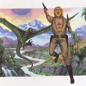 sk_568, sketch 568, Edgar Rice Burroughs, Back to the Stone Age, gun, lizard, river