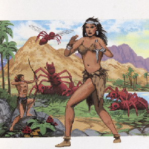 sk_569, sketch 569, Land of Terror, Edgar Rice Burroughs, ant, bow, mountains