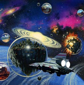Painting, Science Fiction, Space,  Planets, Planet, Galaxies, Stars, Nebula, Gas, Verner, Vinge, Across Realtime, Verner Vinge