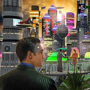 Computer, Generated, CGI, Cities, Future,Implant, Communication, Dock, Viewscreen, Sunset