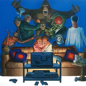 Television, Horror, Frankenstein, King Kong, The Fly, Boris, Karlof, Painting, Monsters, Humor, Barbara, matt_007,Quiet Evening At Home