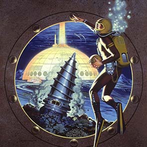 Painting, Science Fiction, Water, Sea, City, Portal, Dome, Screw, Hughes, Pohl, Williamson, matt_085, Undersea City,  Jack Williamson and Fred Pohl,  Jack Williamson, Fred Pohl