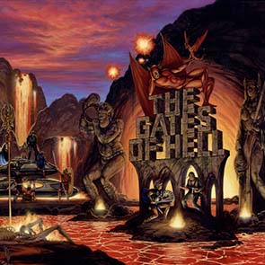 Painting, Fantasy, Hell, Devil, Bones, Fire, Lava, Waterfall, Cherryh And Morris, Gates Of Hell,  Janet Morris
