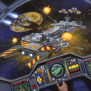 Painting, Space, Space Ships, Space Ship, Wing, Commander, Explosions, cockpit, screen, stick, Wing Commander