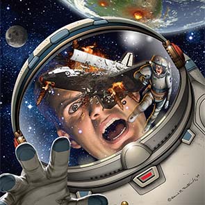 Travis Taylor, space shuttle, astronaut, earth, explosion, helmet, scream, surprise, yell, reflection, 
