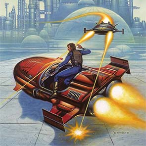 Painting, Science Fiction, Space Ships, Space Ship,  Cities, Future,Flyer, Laser, Red, Attack, Jump, Anthony, Piers